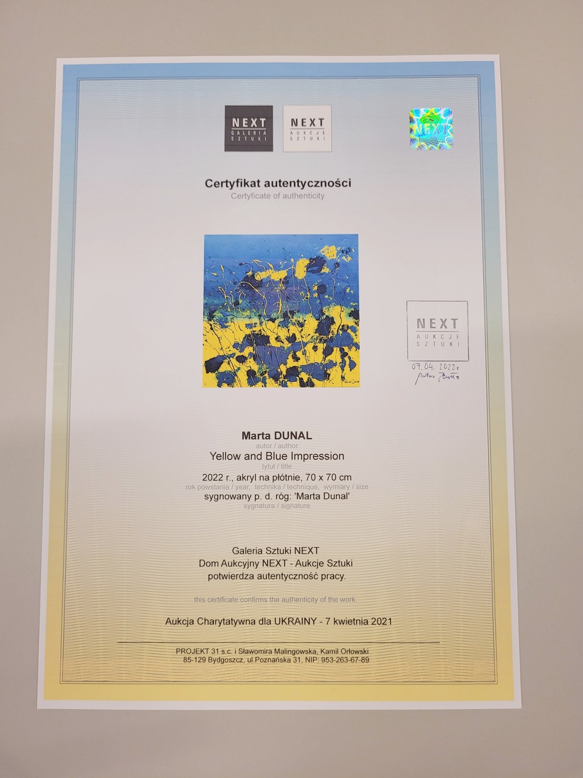 certyfikat autentyczności