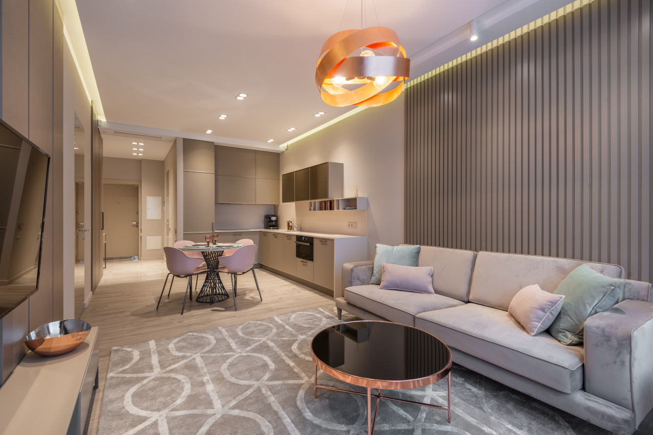 salon z aneksem w beżu