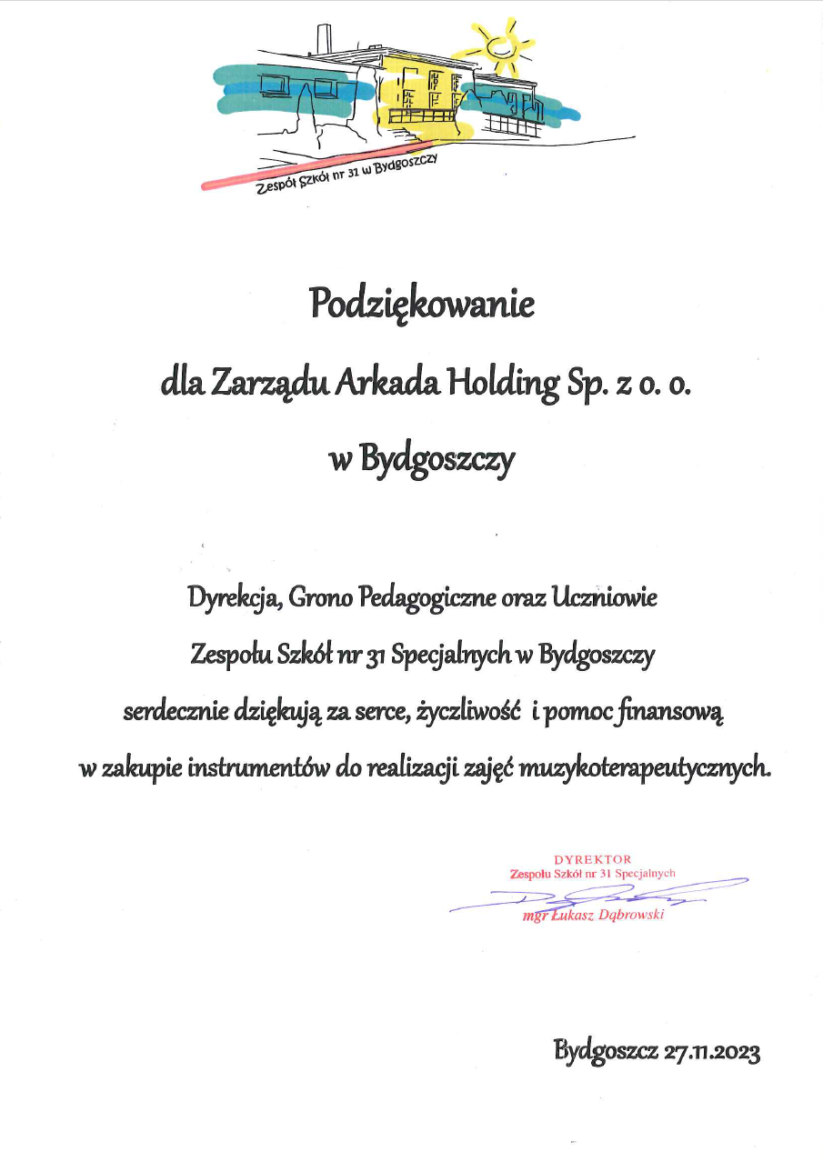 podziękowanie za wsparcie